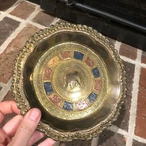 adorable vintage brass elephant design decorative plate 7” tall